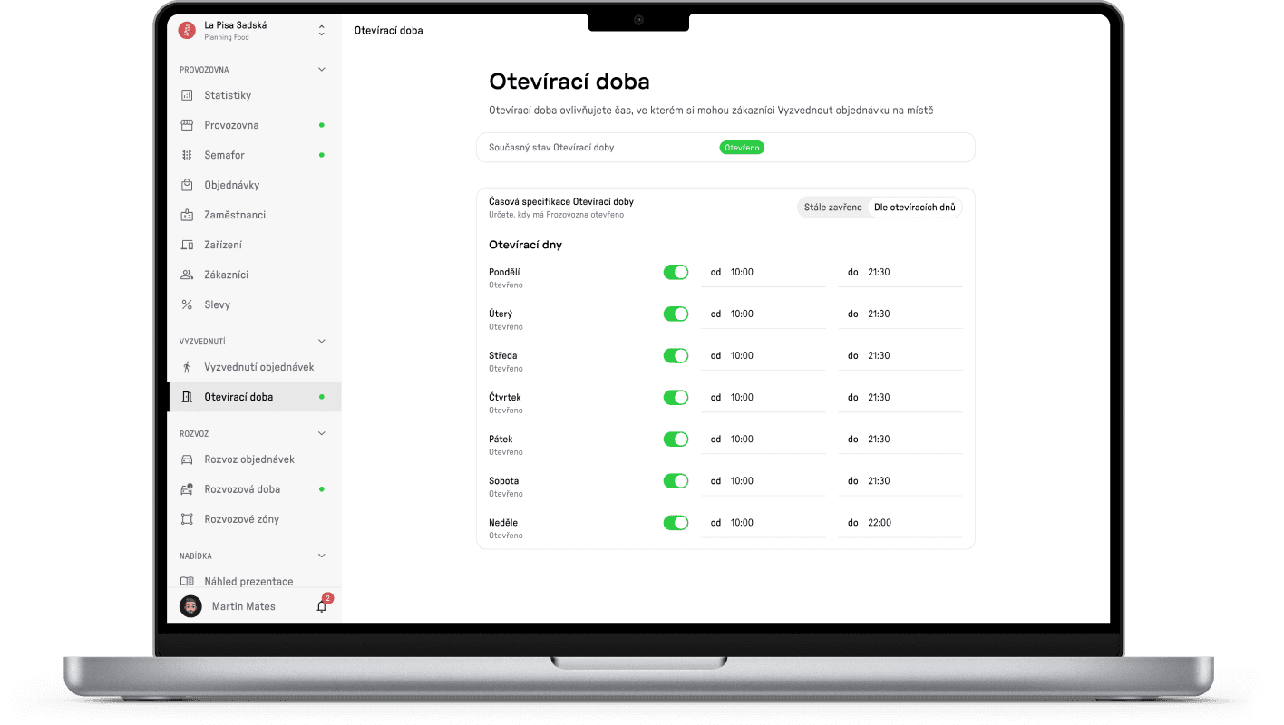 Snímek obrazovky aplikace Reservo Administrace