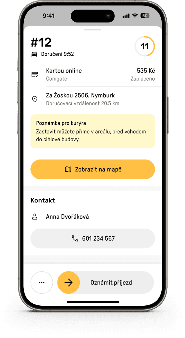 Snímek obrazovky aplikace Reservo Kurýr