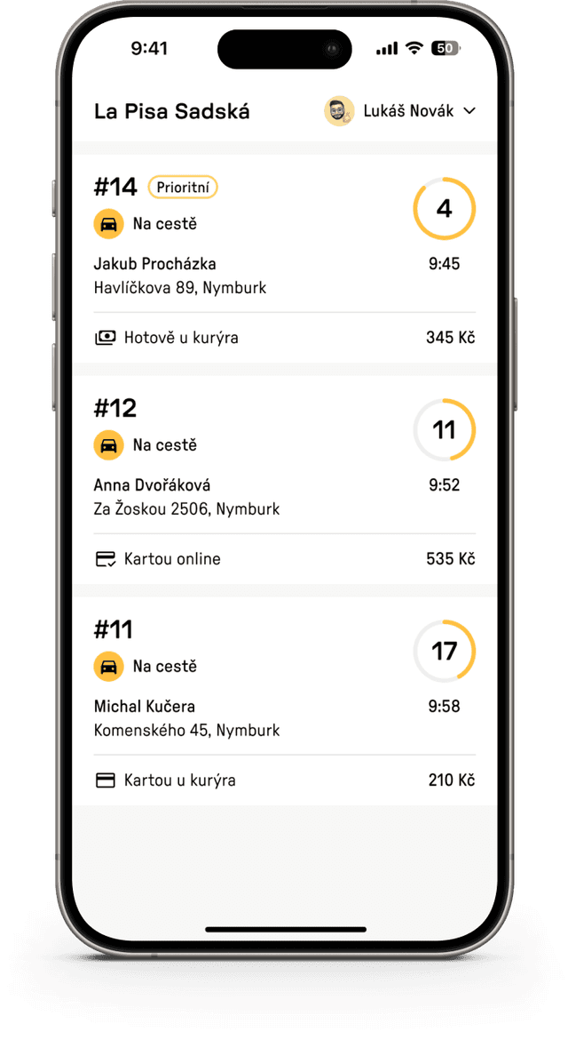 Snímek obrazovky aplikace Reservo Kurýr