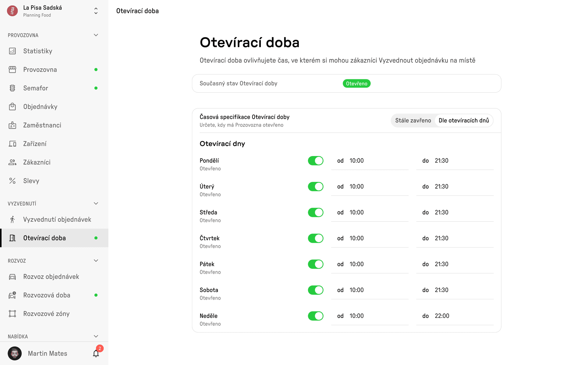 Ukázka aplikace Reservo Eats