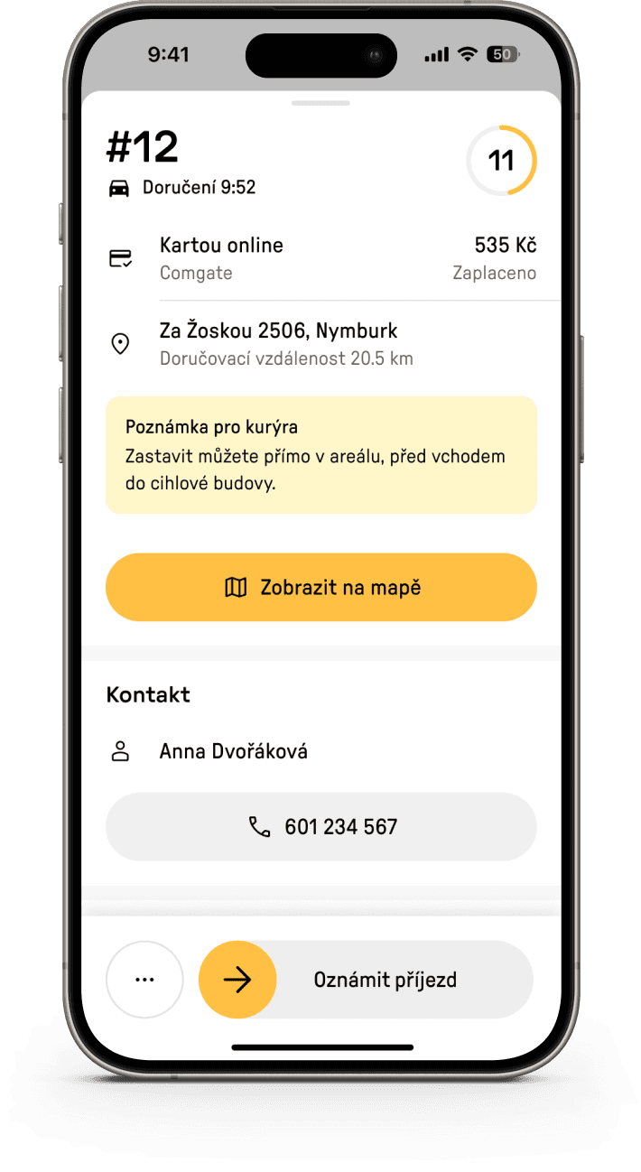 Ukázka aplikace Reservo Eats kurýr