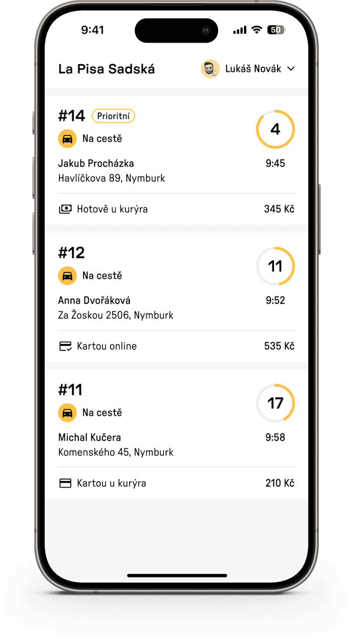 Ukázka aplikace Reservo Eats kurýr