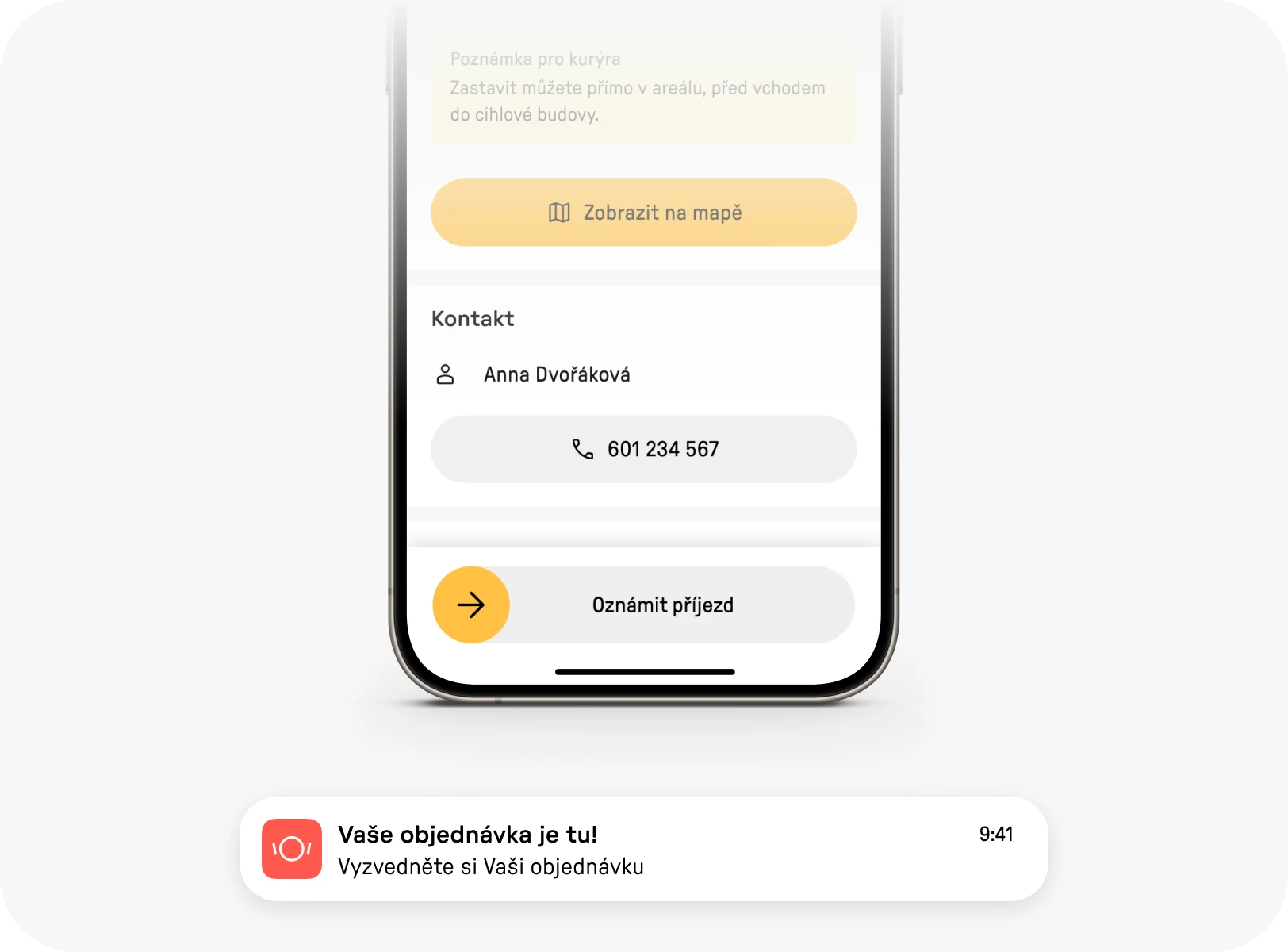 Upozornění o příjezdu kurýra